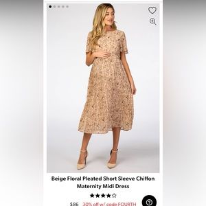Pink Blush Maternity, Beige floral pleated short sleeve chiffon maternity midi